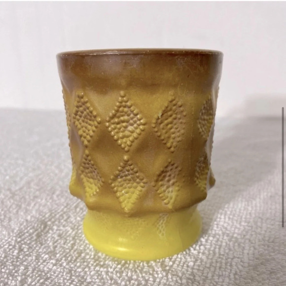 Vintage Anchor Hocking  Fire King Yellow Brown Textured Diamond Kimberly Mug - Picture 5 of 11